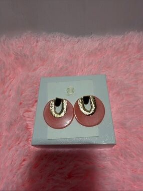 New Laura Janelle Pink Round Resin Earrings with Gold Accents